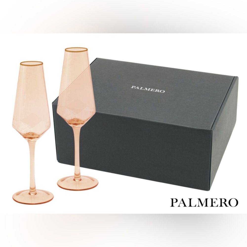 New In Box From Palmero House - Mouth-Blown Fleur Champagne Flutes, Set of 2